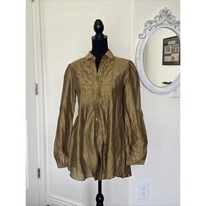Burberry Brit Silk Cotton Gold Women's Oversized Silk Blouse Shirt Top Medium